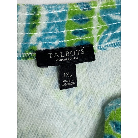 TALBOTS Women's Blue Green Print Terry Cloth Top Shirt Cover Up Tunic Size 1XP - Picture 3 of 5